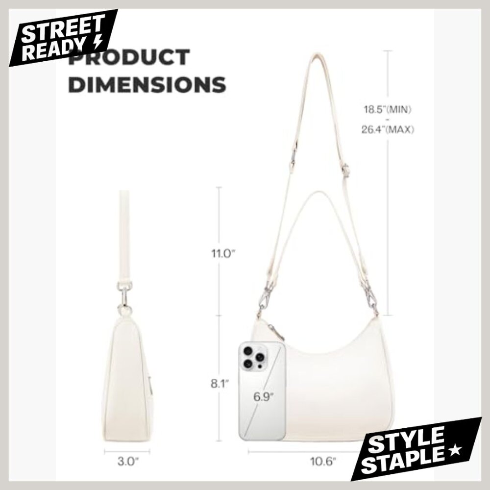 Small Nylon Crescent Shoulder Bag, 2-in-1 Crossbody, Adjustable Straps - Picture 6 of 7